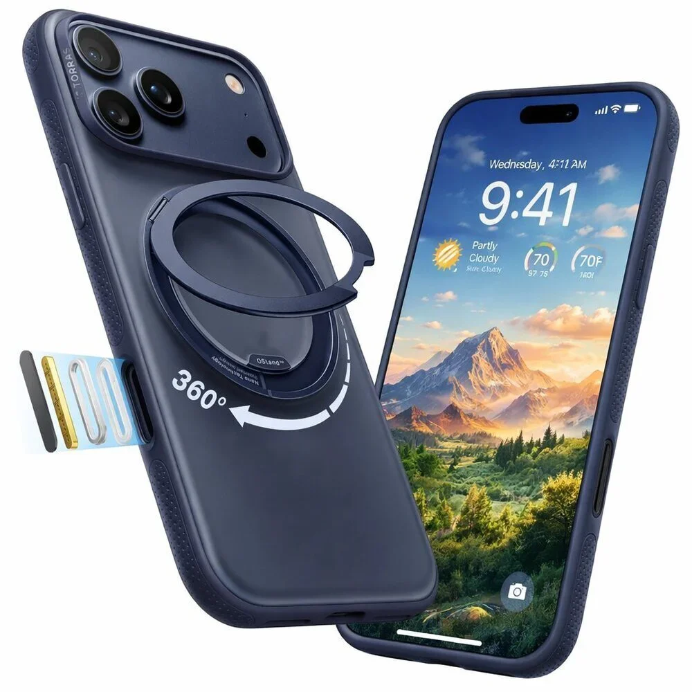 TORRAS Magnetic Stand Case iPhone 17 Pro Max 6.9” Slim Translucent Deep Blue